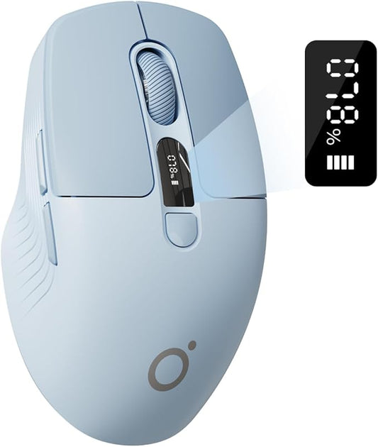 EWEADN Q1 Wireless Mouse, Bluetooth & 2.4G Silent Mouse Quiet Click with 3 DPI Levels, Battery & DPI Smart Display, 6 Button Small Portable Cordless Mice for Laptop/PC/Mac-Blue
