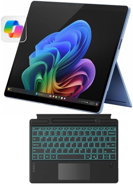 Microsoft Certified Refurbished Surface Pro 11 (2024), 13" Touchscreen 2-in-1, Snapdragon X Plus, 16GB RAM, Inateck Bluetooth Backlit Keyboard, Warranty (Sapphire, 16GB RAM，512GB SSD)