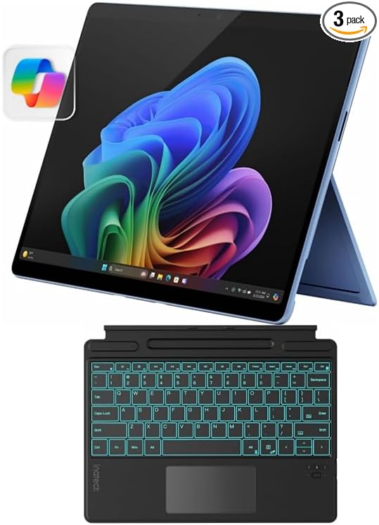 Microsoft Certified Refurbished Surface Pro 11, 13" Touchscreen OLED Display, Snapdragon X Elite (12 core), 16GB RAM, Inateck Bluetooth Backlit Keyboard, Warranty (Sapphire, 16GB RAM,512GB SSD)
