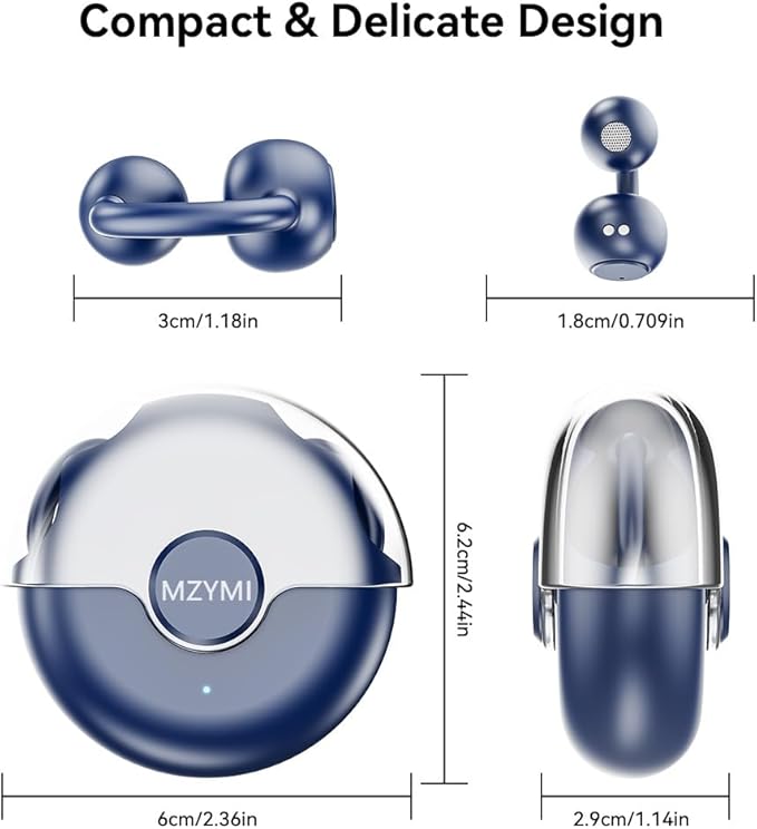 Open Ear Earbuds, Bluetooth 5.4 Clip On Headphones,with Mic, 56H Playtime, IPX5 Waterproof, Clip-On Fit, Clear Audio, for Small Ears, Workout Sports Running(Dark Blue)