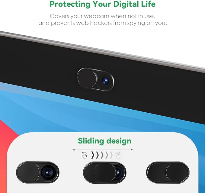 CloudValley Webcam Cover Slide[2-Pack], 0.023 Inch Ultra-Thin Metal Web Camera Cover for Macbook Pro, iMac, Laptop, PC, iPad Pro, iPhone 8/7/6 Plus, Protect Your Visual Privacy [Black]