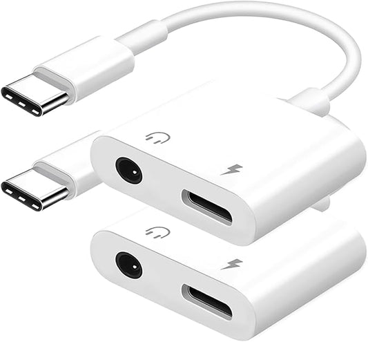 Seulliya USB C to 3.5mm Headphone Jack and Charger Adapter, 2-in-1 Audio & Fast Charging Splitter for Apple iPhone 17/16/15/Pro/Pro Max, iPad, Samsung, Pixel, and More 2Pack