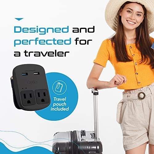Ceptics World Travel Adapter Kit - QC 3.0 Dual USB + Dual US Outlets, Surge Protection, Perfect For Europe, UK, China, Australia, Japan, Perfect For Laptop, Cell Phones, Cameras - Safe ETL - Black