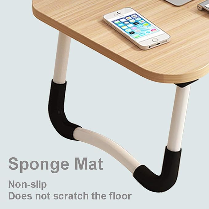 Lap Desk with Storage Drawer, Holders for Cup and Tablet, Laptop Bed Tray Table with Foldable Legs, Laptop Bed Stand, Portable Standing Table for Sofa Couch Floor (23", Walnut)