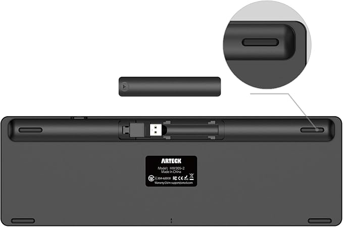 Arteck 2.4G Wireless Keyboard Ultra Slim Full Size Keyboard with Numeric Keypad and Media Hotkey for Computer/Desktop/PC/Laptop/Surface/Smart TV and Windows 10/8/ 7 Built-in Rechargeable Battery