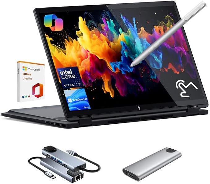 HP OmniBook X Flip 2-in-1 Laptop,16" 2K Touchscreen Laptop Computer,Intel Core Ultra 7, Arc 140V GPU Copilot+ PC,16GB RAM 1TB SSD,Thunderbolt 4,W/3-in-1 Accessories, with Lifetime Office,Win 11 Home