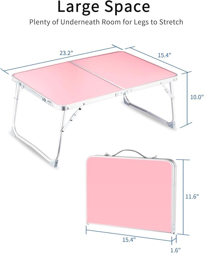 Foldable Laptop Desk, SUVANE Breakfast Serving Bed Tray, Portable Mini Picnic Table Storage Space Lap Desk Reading Holder(Pink)