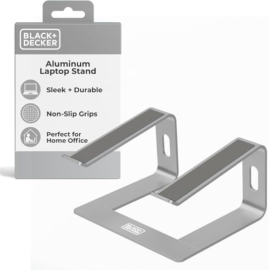 BLACK+DECKER Laptop Stand for Computer Desk, Ergonomic Laptop Stand for Desk, Lap top Riser Compatible with MacBook Notebook, Lap top Holder, Durable Aluminum Computer Riser Accessories, Silver