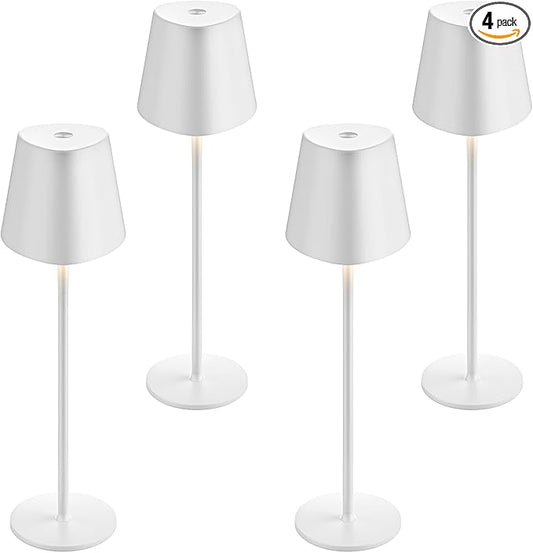 Kakanuo Cordless Table Lamps Pack of 4, Portable LED Battery Operated Lamp, Wireless Rechargeable Lamp, 3 Color Stepless Table Lamp for Restaurant, Bar, Party, Camping and Bedroom - White