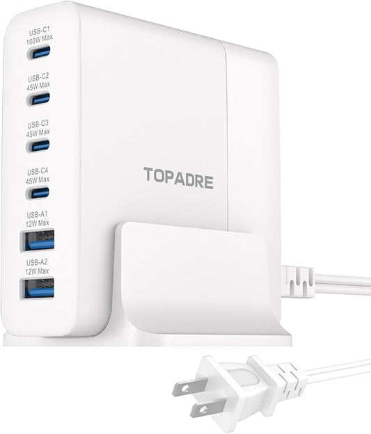 160W USB C Charging Station, GaN 6-Port Desktop USB C Charger Block, USB Hub Powered 100W Laptop Charger Compatible with MacBook Pro/Air, iPad Pro/Air, iPhone 15/14/13 Pro Max, Galaxy 24/23