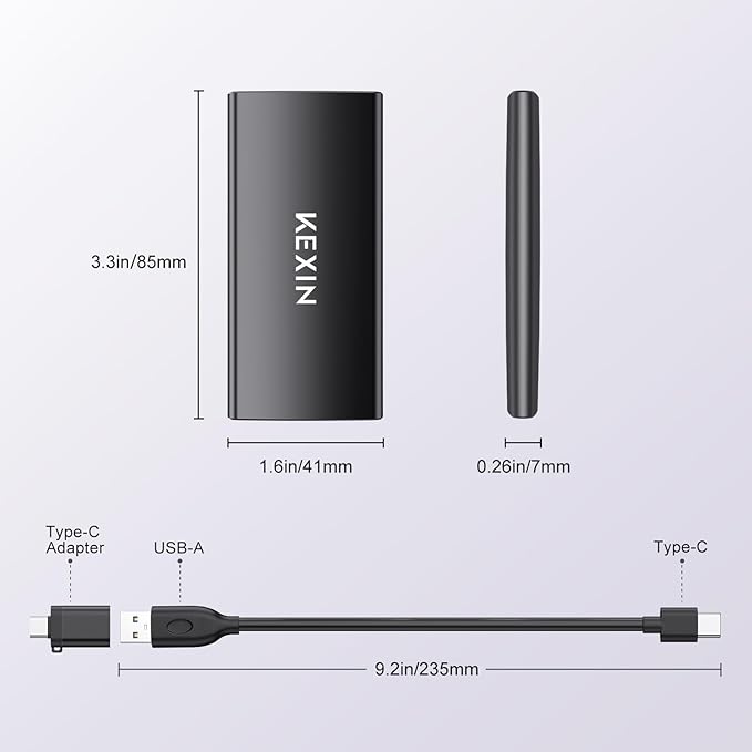 KEXIN 512GB External SSD Up to 500MB/s USB-C Portable SSD USB 3.1 External Solid State Drive 512G Type-C External Drive for Laptop, Mac, Xbox,PS4 and More