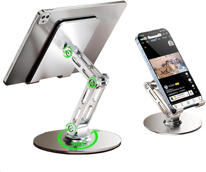 Adjustable Tablet Stand for Desk,for ipad Stand,for 4.7-12.9 Inch Devices,360° Rotating Aluminum Alloy,Silver Compatible with ipad Tablet Kindle TAB Surface Cell Phone Stand Holder for Desk
