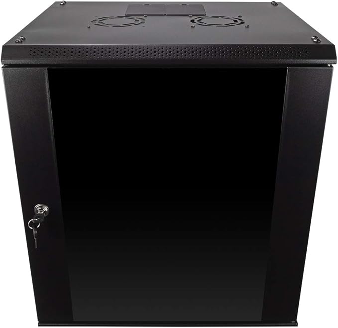 NavePoint 12U Server Rack Enclosure with Glass Door, Cooling Fan, Locks, & Removable Side Panels - 12U Wall Mount Network Cabinet 19 Inch Rack 17.7" Deep (450mm)