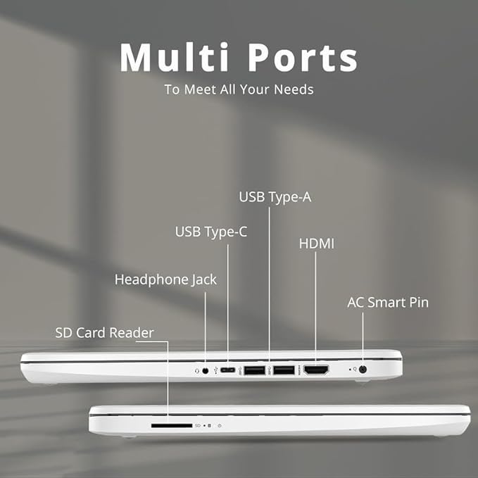 HP 2024 Premium 14" Micro-Edge Portable Laptop Student Business, Intel Quad-Core N4120, 8GB RAM, 192GB (64GB eMMC+ 128GB Card), Webcam, WiFi, Windows 11S + 1 Year Office 365, MarxsolAccessory White