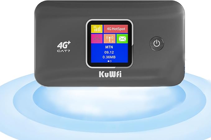 KuWFi 4G+ CAT7 Unlocked 4G LTE Mobile WiFi Hotspot, 300Mbps High-Speed Travel Router with SIM Card Slot for RV/Camping/Trips, Works with T-Mobile AT&T