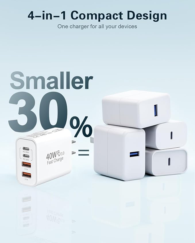 iPhone 17 USB C Fast Charger Block,3-Pack 40W USB C Charging Block 4-Port Dual Port PD+QC Fast Plug Wall Charger for iPhone 17/17 Pro/17Pro Max/Air/16/16e/16 Pro Max/16 Plus/15/14/13/12/11/Xs Max,iPad