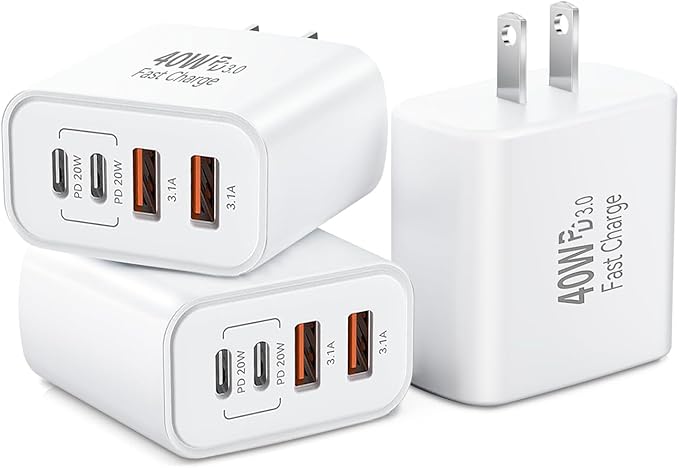 iPhone 17 USB C Fast Charger Block,3-Pack 40W USB C Charging Block 4-Port Dual Port PD+QC Fast Plug Wall Charger for iPhone 17/17 Pro/17Pro Max/Air/16/16e/16 Pro Max/16 Plus/15/14/13/12/11/Xs Max,iPad