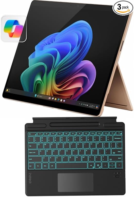 Microsoft Certified Refurbished Surface Pro 11, 13" Touchscreen OLED Display, Snapdragon X Elite (12 core), Inateck Bluetooth Backlit Keyboard, Warranty (Dune, 16GB RAM,512GB SSD)