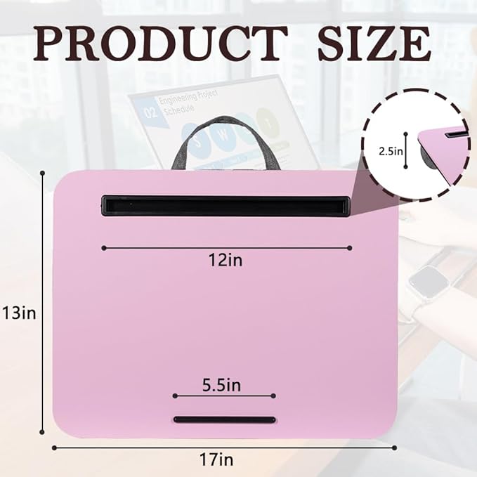 Portable Laptop Desk Fits Up to 16“ Laptops, with Tablet Slot, Built-in Cushion,Great for Home & Office,Lap Desk with Cushion (Pink, Medium)
