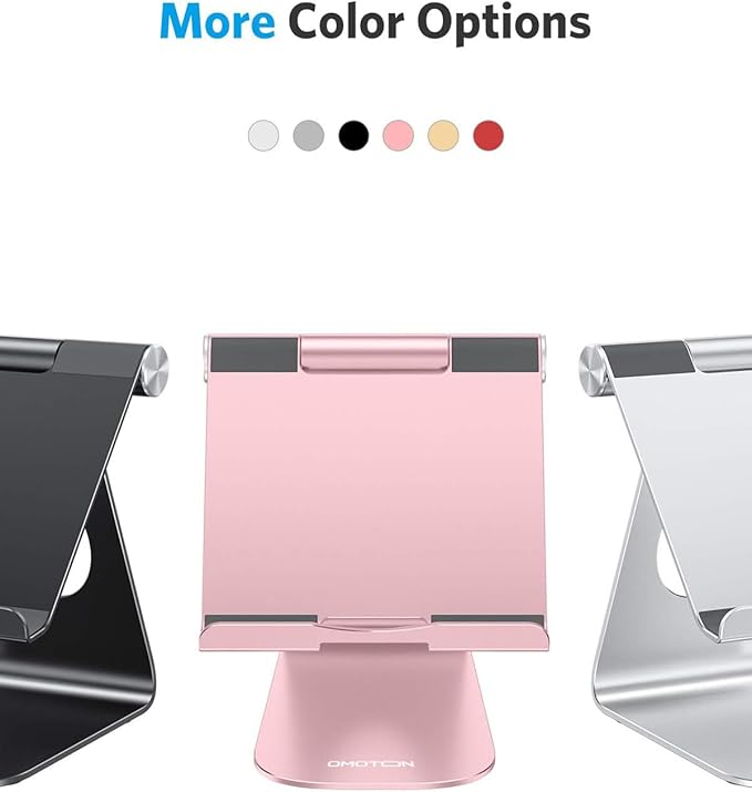 OMOTON Tablet Stand Holder Adjustable, T1 Desktop Aluminum Tablet Dock Cradle Compatible with iPad Air/Mini/Pro 11/12.9, iPad 10.2/9.7, Samsung Tab and More, Rose Gold