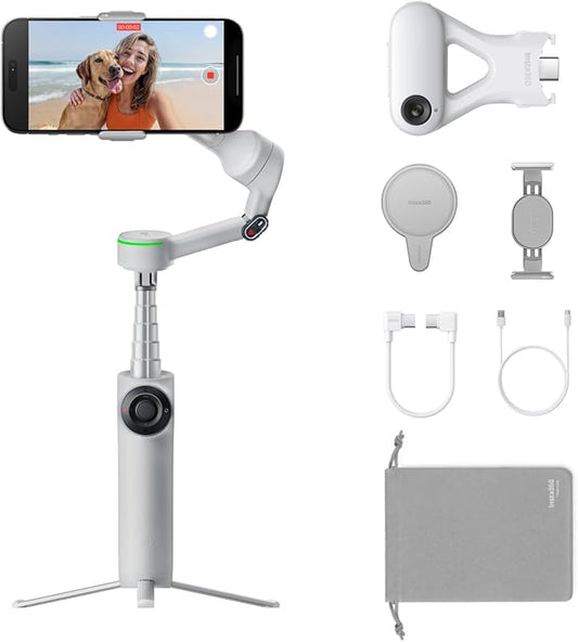 Insta360 Flow 2 Pro Ultimate AI Bundle – Foldable AI Phone Gimbal Stabilizer for iPhone/Android, Apple DockKit, MagSafe Mount, Multi-Person/Any App/360° Pan Tracking, Built-in Tripod/Selfie Stick