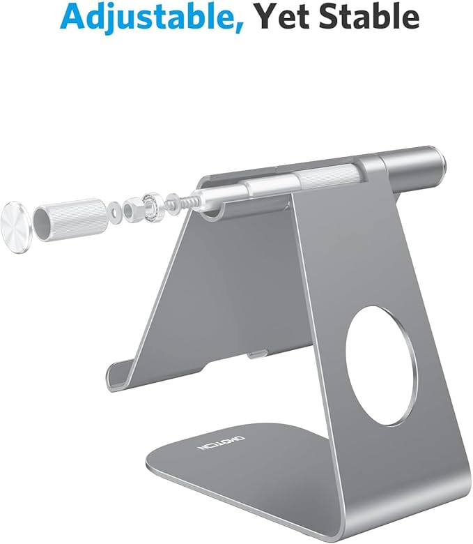 OMOTON Tablet Stand Holder Angle Adjustable, T1 Desktop Aluminum Tablet Dock Cradle Compatible with iPad Air/Mini/Pro 11/12.9, iPad 10.2, Samsung Tab and More UP to 12.9'', Grey