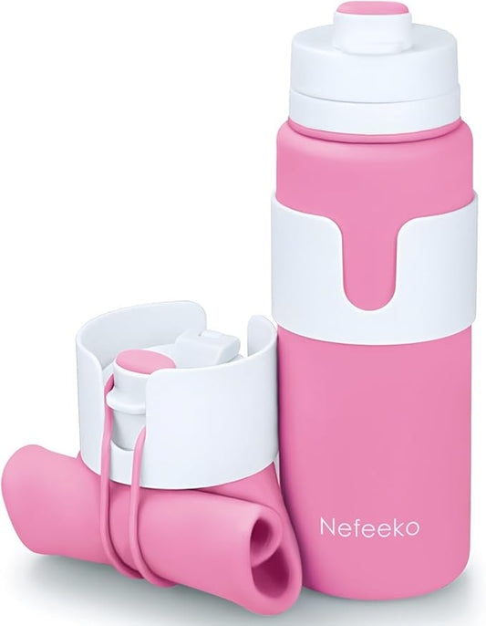 Nefeeko Collapsible Water Bottle, BPA Free 26oz Foldable Water Bottle for Travel Sports, Leak-Proof Spill-Proof Portable Water Bottles with Carabiner, Lightweight