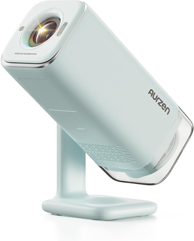 Aurzen BOOM Air Portable Google TV Projector with WiFi and Bluetooth, Smart Projector for Outdoor & Home Movie, USB-C Powered, 4K Supported, Real-Time Focus, Dolby Audio, Adjustable Stand, Green