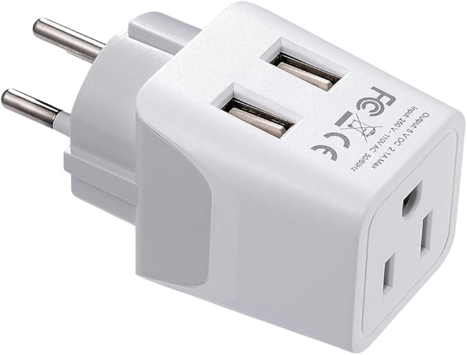 Ceptics Israel, Palestine Travel Adapter Plug with Dual USB - Usa Input - Type H - Ultra Compact - Perfect for Cell Phones, Laptop, Camera Chargers, iWatch, iPhone and More (CTU-14)