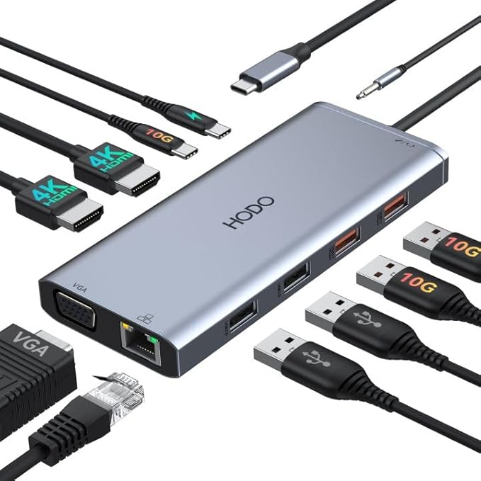 USB C Docking Station Laptop Dual Monitor for Dell HP Lenovo Surface Docking Station Dual HDMI Monitors USB C Dongle with 2 HDMI, VGA,10 G USB A/C Port, PD,US B C Hub for Laptop