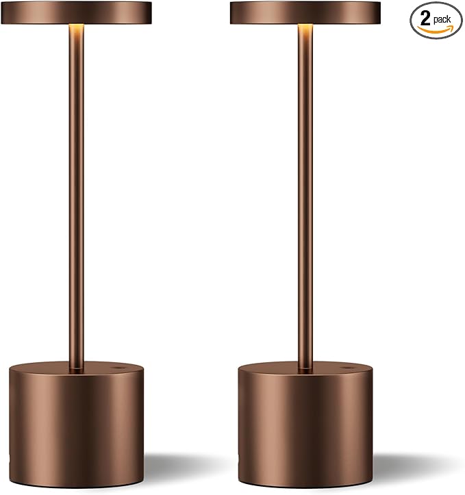Kakanuo Brown Cordless Lamp Set, Rechargeable Lamp, 3 Color Temperature, LED Outdoor Wireless Lamps, Battery Operated Lamps, Stepless Dimmable, Touch Control