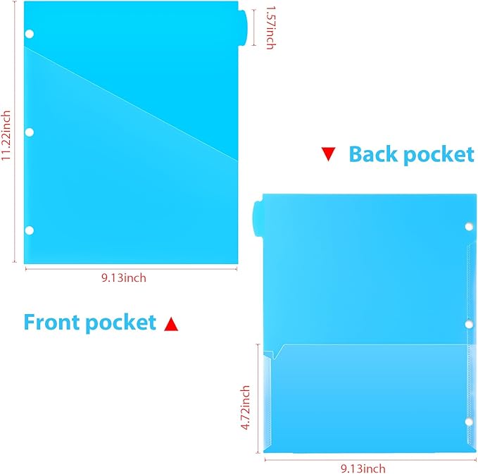 8 Tabs Plastic Dividers with 2 Clear Pockets - 3 Sets, Pocket Dividers for 3-Ring Binders, Multi-Color Binder Dividers, Total 24 Tabs