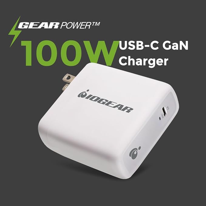 IOGEAR 100W USB-C GaN Wall Charger, Compact Fast Charger with Foldable Plug, Travel-Ready Power Adapter for MacBook Pro, iPhone 15 Pro Max, Galaxy S24 Ultra, Steam Deck — GPAWC100W