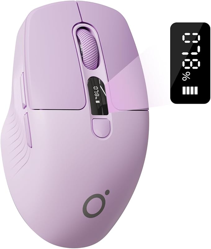 EWEADN Q1 Wireless Mouse, Bluetooth & 2.4G Silent Mouse Quiet Click with 3 DPI Levels, Battery & DPI Smart Display, 6 Button Small Portable Cordless Mice for Laptop/PC/Mac-Purple