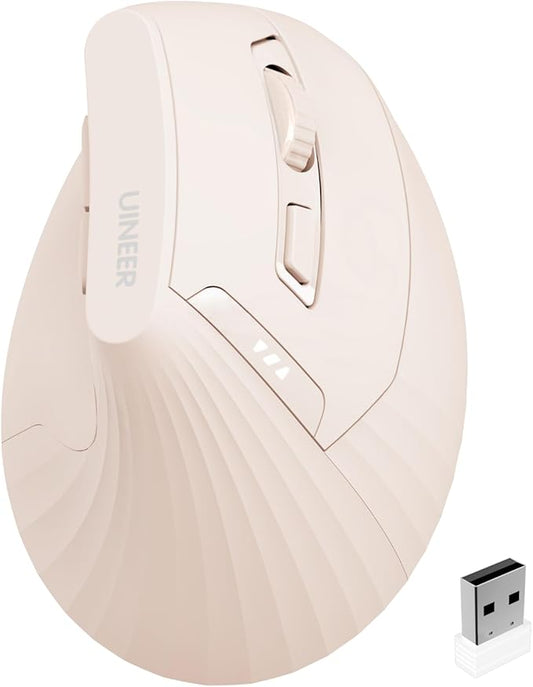 Uineer Vertical Mouse Wireless, 2.4G Rechargeable Mouse with Battery Indicator,4 Level DPI,Ergonomic Design for Comfort and Reduced Wrist Strain, Ideal for Home,Office Use (Pink)