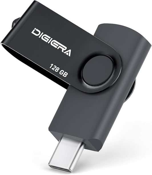128GB Flash Drive, USB 3.2 Gen 1 Type-C Thumb Drive with 140MB/s Read, 360° Swivel Design, Compact & Lightweight Memory Stick for File Transfer, Photo Backup, and Travel-Friendly Storage