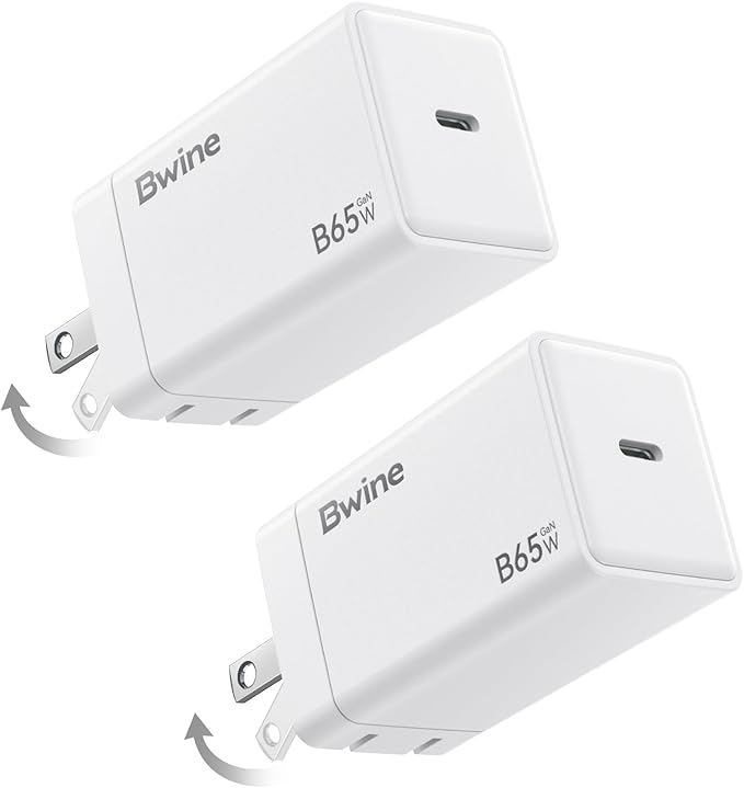 Bwine 65W Phone Charger, GaN Charging Blocks, Compatible with Drone, iPhone 17/Pro,Galaxy S24,Note 20/10+, iPad and More(2X Adapter)