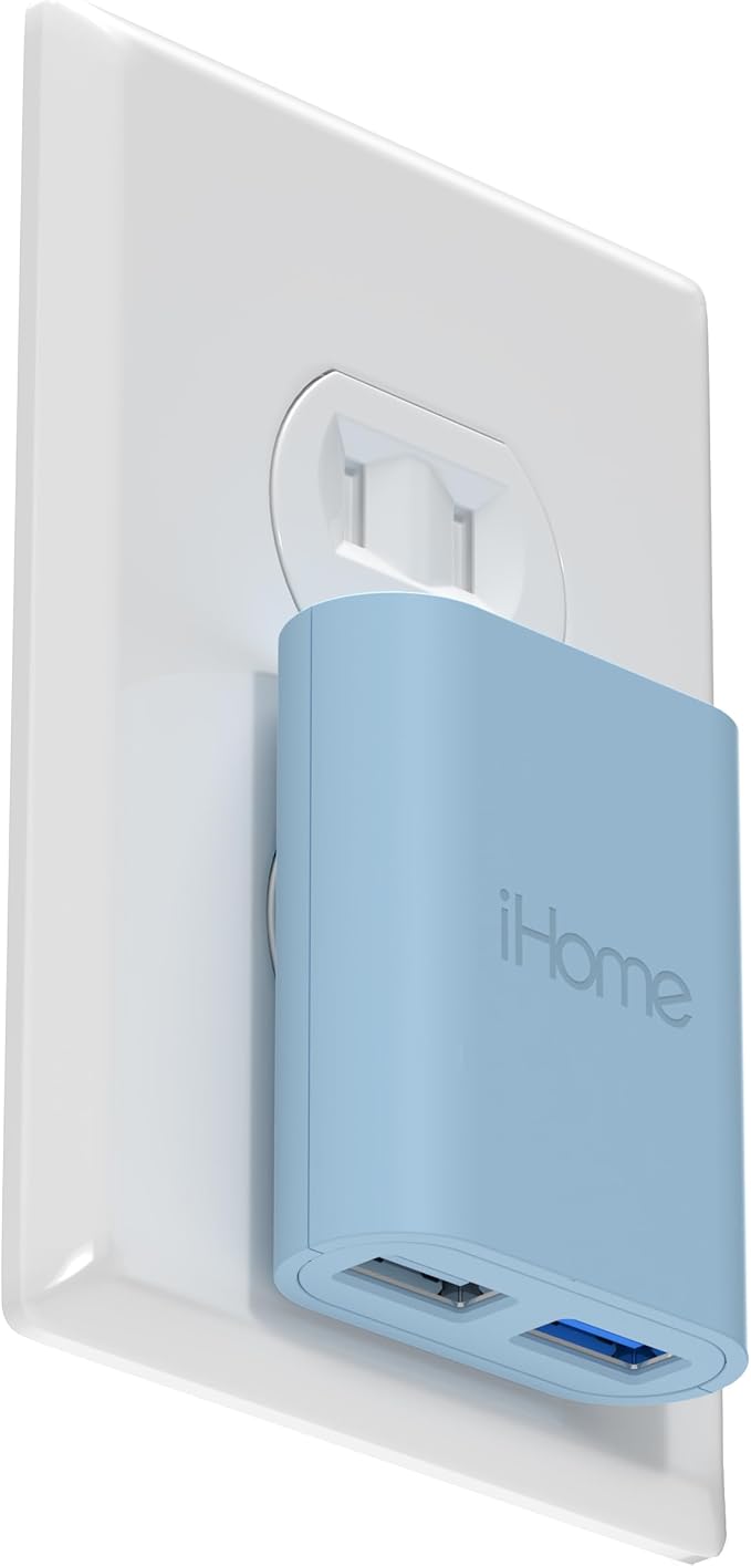 iHome 2-Port USB Wall Charger, AC Pro Multiport Plug Adapter, Phone Charging Block with Dual Ports, Flat Wall Adapter for Home & Travel