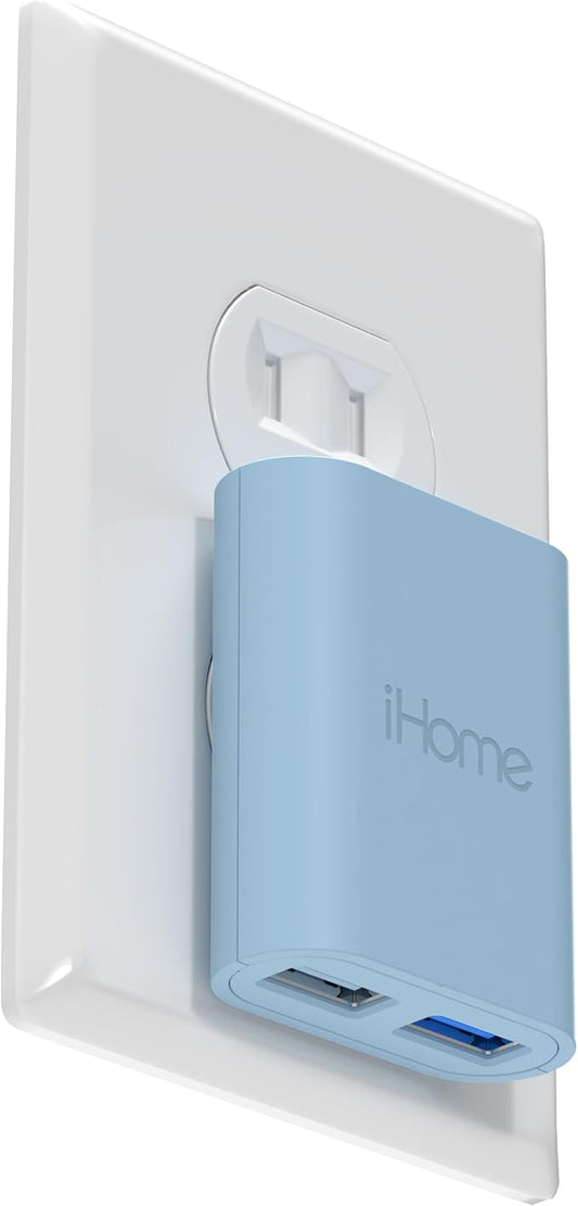 iHome 2-Port USB Wall Charger, AC Pro Multiport Plug Adapter, Phone Charging Block with Dual Ports, Flat Wall Adapter for Home & Travel