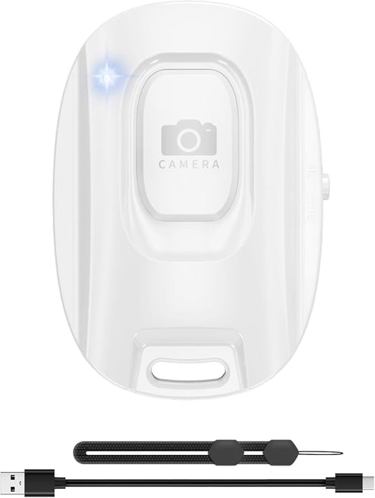 MAIRAN Rechargeable Wireless Camera Remote Shutter for iPhone and Android Smartphones, Bluetooth Phone Remote Control,Selfie Button for Photos and Videos Charging Cable Included-White