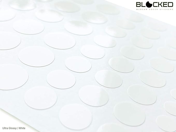 Stackable Webcam/Camera Vinyl Covers | 57 Low-Tack Restickable Webcam Sticker | Multiple Sizes | White 57-Pack (Ultra Glossy)