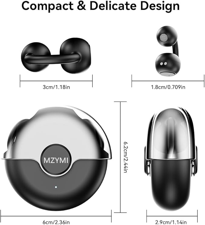 Open Ear Earbuds, Bluetooth 5.4 Clip On Headphones,with Mic, 56H Playtime, IPX5 Waterproof, Clip-On Fit, Clear Audio, for Small Ears, Workout Sports Running(Black)