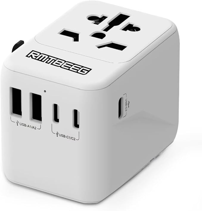 International Power Plug Adapter, Rmtbeeg Universal Travel Adapter with 3 USB-C and 2 USB-A Ports, All-in-One Worldwide Wall Charger for Europe UK EU AUS (Type C/G/A/I), Plug Adaptor Travel