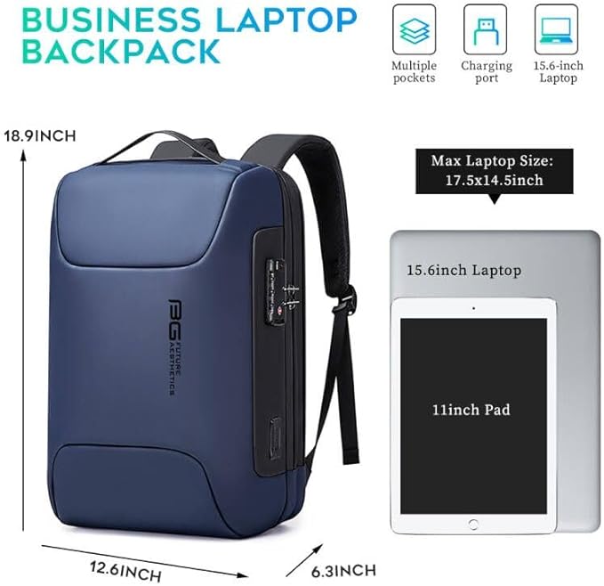 BANGE Anti Theft Business Backpack Fits 15.6 Inch Laptop,Lock Backpack with USB3.0 Charging Port for Office Work,Slim Laptop Backpack for Men and Women