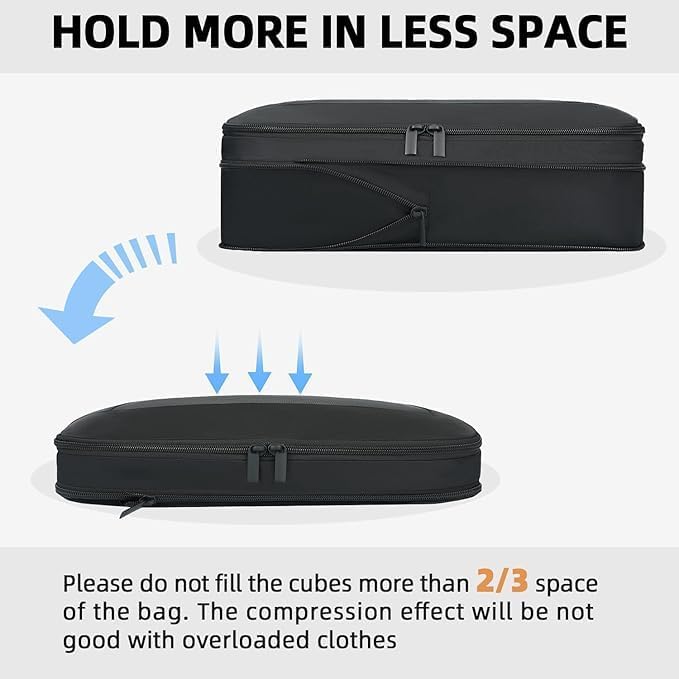 BAGAIL 4 Set/6 Set/8 Set Compression Packing Cubes Travel Accessories Expandable Packing Organizers (Square Mesh, 05-Black)