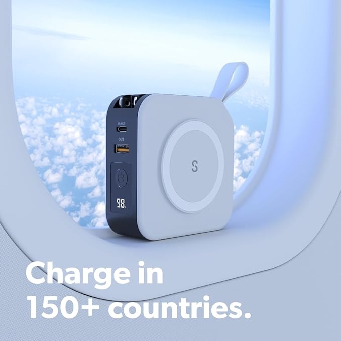 SnapWireless PowerPack Universal - 5 in 1 MagSafe Compatible Charger | Universal Adaptors | Power Bank | Included Adaptor Plug (Crisp White)