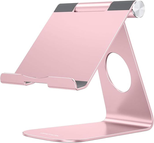 OMOTON Tablet Stand Holder Adjustable, T1 Desktop Aluminum Tablet Dock Cradle Compatible with iPad Air/Mini/Pro 11/12.9, iPad 10.2/9.7, Samsung Tab and More, Rose Gold