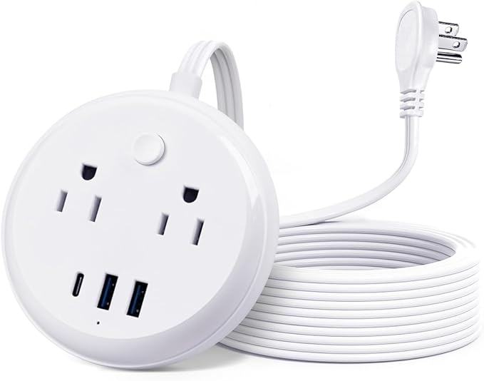 Flat Plug Power Strip with USB C Ports, KOOSLA Travel Extension Cord No Surge Protection - 2 Outlets 3 USB Ports(1250W) - Cruise Essentials for Cruise Ship, Home, Office, Dorm Room, 10ft