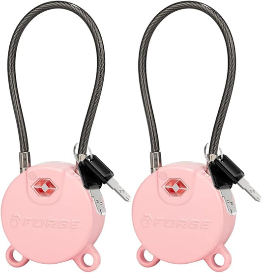 Forge TSA Approved Luggage Locks Ultra-Secure Dimple Key Cable Locks for Travel with Zinc Alloy Body- 2 Pink Locks