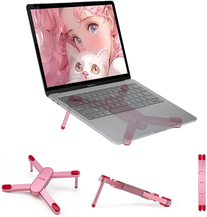 SayRose Portable Laptop Stand for Desk, Aluminum Ergonomic Computer Stand Foldable Compact Laptop Riser for Gaming, Travel, Desk Accessories Gifts for Women